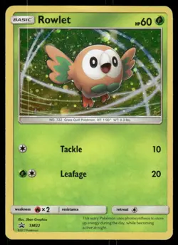 Pokemon Rowlet - Holo Promo Sun & Moon Promo SM22 Holo DMG - Image 1