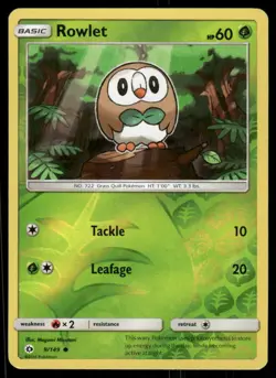 2017 Pokemon Rowlet Common SM Base Set 9/149 Reverse Holo LP - Image 1