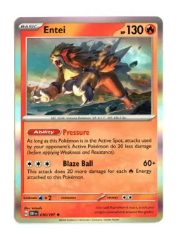 Entei 030/197 Rare Holo SV03: Obsidian Flames Pokemon LP - Image 1