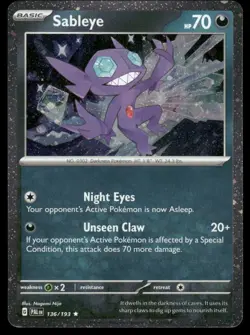 SWIRL 🌀 Pokemon TCG Sableye 136/193 - Cosmos Holo PROMO - Paldea Evolved NM - Image 1