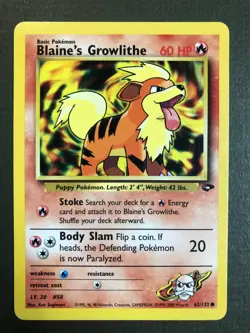 Pokemon Blaine's Growlithe 62/132 Gym Heroes Set Unlimited Common 2000 NM Nice! - Image 1