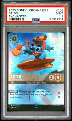 2023 DISNEY LORCANA EN 1-THE FIRST CHAPTER #206 STITCH - CAREFREE SURFER PSA 9 - Image 1