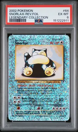 2002 POKEMON LEGENDARY COLLECTION #64 SNORLAX-REVERSE FOIL PSA 6 - Image 1