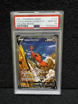Pokemon Galarian Zapdos V Chilling Reign Full Alt Art #174 PSA 10 Gem Mint - Image 1