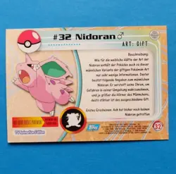 TV Animation 32 Nidoran, Non-Holo, Blue Logo, Pokemon Karte Topps Series 1, 1999 - Image 2