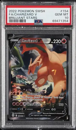 2022 POKEMON SWORD & SHIELD BRILLIANT STARS #154 FULL ART/CHARIZARD V PSA 10 - Image 1