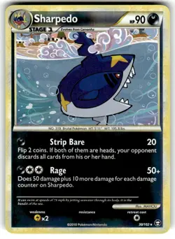 Sharpedo 30/102 Rare HGSS Triumphant Pokemon Reverse Holo NM - Image 1