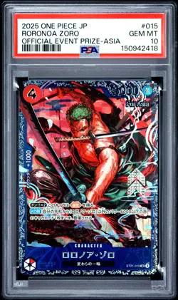 2025 ONE PIECE JAPANESE PROMOS OFFICIAL EVENT PRIZE-ASIA RORONOA ZORO PSA 10 - Image 1