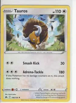 TAUROS CROWN ZENITH SET RARE NON HOLO-FOIL POKEMON CARD 106/159 NM/M - Image 1