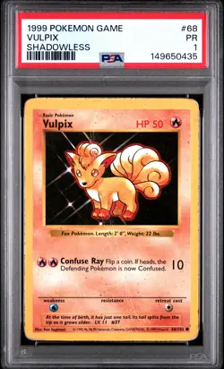 1999 POKEMON BASE SET SHADOWLESS #68 VULPIX PSA 1 - Image 1