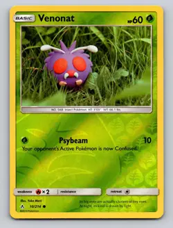 Venonat 10/214 Common Unbroken Bonds Pokemon Reverse Holo NM Yuka Morii Clay Art - Image 1