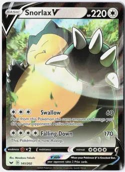 Pokemon *Snorlax V X1 Ultra Rare* (LP) 141/202 SWSH01: Sword & Shield Base Set - Image 1