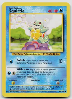 SQUIRTLE 63/102 COMMON BASE SET UNLIMITED POKEMON LP - Image 1
