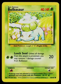 BULBASAUR 44/102 COMMON BASE SET UNLIMITED POKEMON NM - Image 1