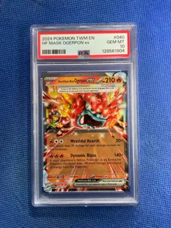 2024 POKEMON TWM EN 040 HEARTHFLAME MASK OGERPON EX PSA 10 - Image 1