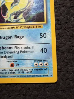 Pokemon TCG Base Set Gyarados 6/102 Holo Rare English 1999 100 HP Arita - Image 4