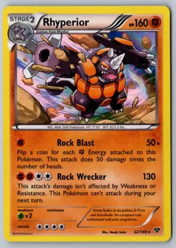 Pokemon: Rhyperior Holo Holo Rare XY Base Set 62/146 LP - Image 1