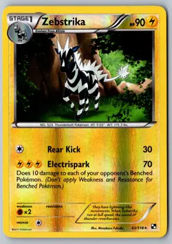 Pokemon: Zebstrika (43) Reverse Holo Rare Black and White 43/114 LP+ - Image 1