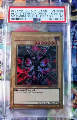 Yugioh PSA 10 GEM MINT Red-Eyes Black Dragon MGED-EN003 Maximum Gold El Dorado - Image 1