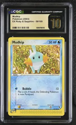 CGC 10 PRISTINE Mudkip 2003 EX Ruby & Sapphire 59/109 Pokemon Card - Image 1