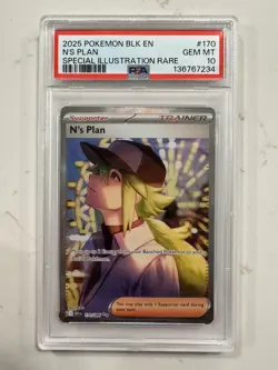 2025 POKEMON BLK EN-BLACK BOLT SPECIAL ILLUSTRATION RARE #170 N'S PLAN PSA 10 - Image 1