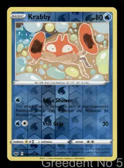 Krabby 042/202 Common Sword & Shield Pokemon Reverse Holo Near Mint - Image 1