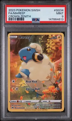 2023 POKEMON SWORD & SHIELD CROWN ZENITH #GG34 FULL ART/MAREEP PSA 9 - Image 1