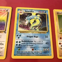 Set Of 3 1999 Pokemon Base Sets , Gyarados Holo, Dragonite Non Holo, & SP Hitmon - Image 4