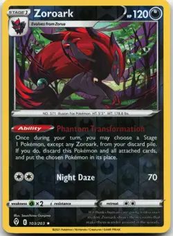 ZOROARK 103/203 HOLO RARE EVOLVING SKIES POKEMON REVERSE HOLO LP - Image 1