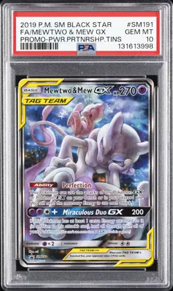 2019 POKEMON SM BLACK STAR PROMO #SM191 FULL ART/MEWTWO & MEW GX PSA 10 - Image 1