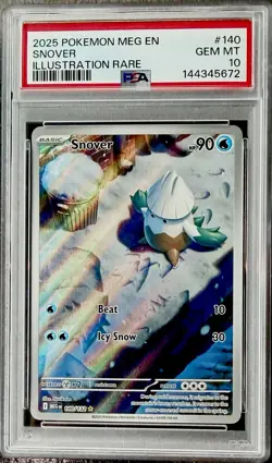 Pokemon TCG 2025 ME01 Mega Evolution Snover 140/132 IR Holo English PSA 10 - Image 1