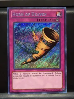 1996 Yu-Gi-Oh! Horn of Heaven Trap Card LCYW-EN090 Secret Rare - Image 1