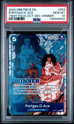 2024 ONE PIECE TOURNAMENT PACK OCTOBER-DECEMBER WINNER PORTGAS D. ACE PSA 10 - Image 1