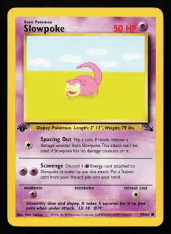 Slowpoke 55/62 Common 1st Edition Fossil Pokemon Card - Image 1
