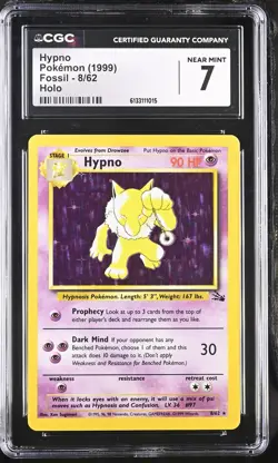CGC 7 Hypno 8/62 Holo Fossil Graded Pokemon Card - Image 1
