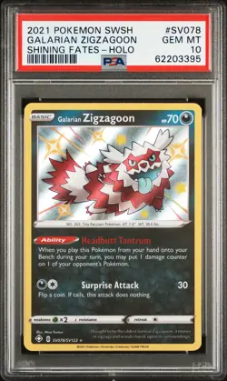 2021 POKEMON SWORD & SHIELD SHINING FATES #SV078 GALARIAN ZIGZAGOON-HOLO PSA 10 - Image 1