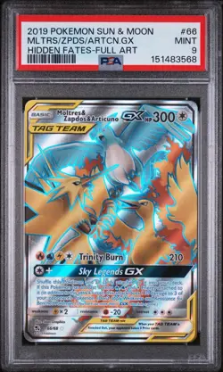 2019 POKEMON SM HIDDEN FATES #66/68 MOLTRES ZAPDOS ARTICUNO TAG TEAM FA PSA 9 - Image 1