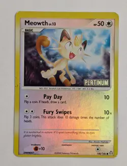 Pokemon TCG Meowth [Platinum] 106/146 Reverse Holo Burger King Promo Miscut - Image 1