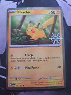 Pokemon Pikachu 025/165 Snowflake Stamped Holo With Two Swirls - Image 1