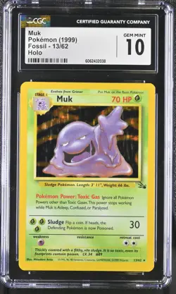 CGC 10 GEM MINT Muk 1999 Fossil 13/62 Holo Pokemon Card - Image 1