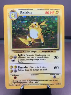 Pokemon TCG Raichu Base Set Unlimited Holo Rare #14/102 VTG WOTC 1999 MP- - Image 1