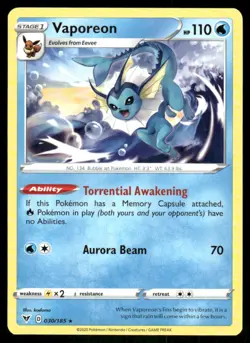 Vaporeon 030/185 Rare Vivid Voltage Pokemon Near Mint - Image 1