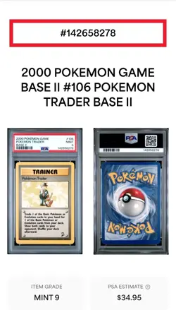 Pokemon Trader 106/130 Rare PSA 9 Base II (2) 2000 Pokemon card M/MINT - Image 3