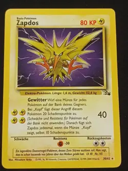 Zapdos 30/62 Rare Fossil Deutsch EX - NM Pokemon - Image 1
