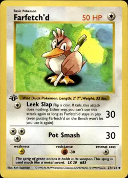 Pokemon Farfetch'd 27/102 Base Set Uncommon 1st Edition Moderately Played - Image 1