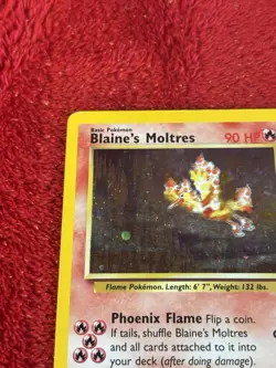 Blaine's Moltres 001/132 Gym Heroes Holo Pokemon Card Played - Image 3