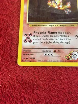 Blaine's Moltres 001/132 Gym Heroes Holo Pokemon Card Played - Image 4