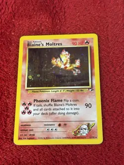 Blaine's Moltres 001/132 Gym Heroes Holo Pokemon Card Played - Image 5