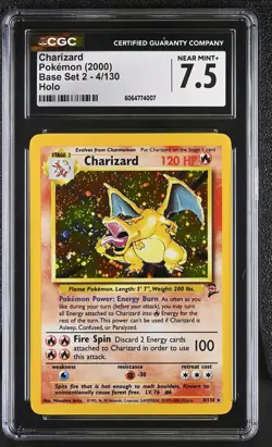 CGC 7.5 Charizard 2000 Base Set 2 4/130 Holo Pokemon Card - Image 1
