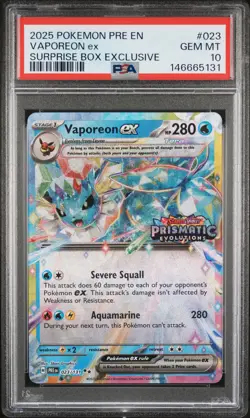 2025 POKEMON PRE EN-PRISMATIC EVOLUTIONS #023 VAPOREON EX PSA 10 - Image 1
